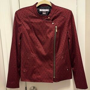 Peter Nygard Womens 8 Jacket Blazer Red & Black Jacquard Full Zip Formal Office